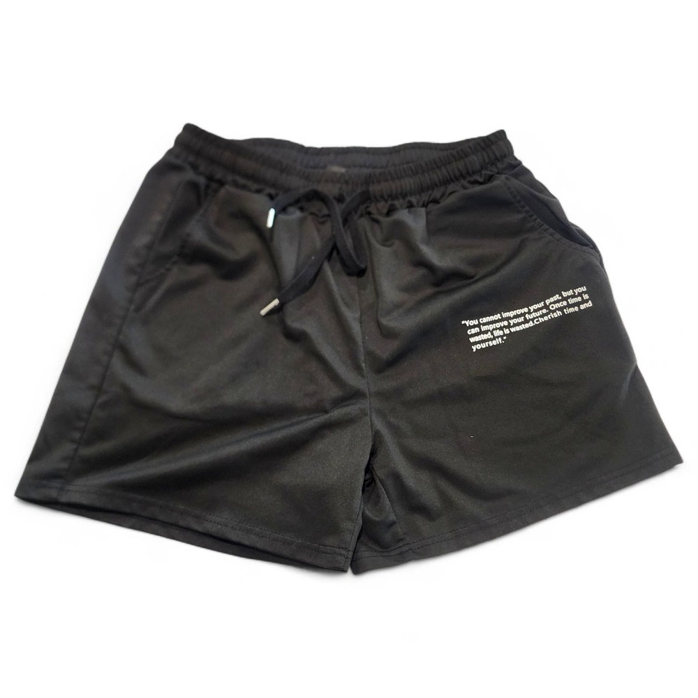 MANFINITY Men's Black Athletic‎ Shorts with Inspirational Quote size M